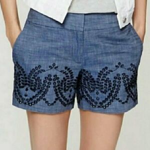 LOFT Riviera Embroidered Chambray Casual Shorts